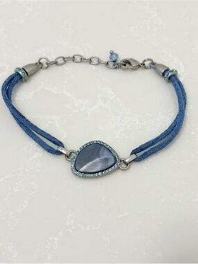 Lia Sophia Blue Crystal Teardrop Leather Cord Bracelet